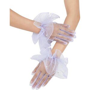 Women's Formal Evening Lavender Short Mesh Tulle Gloves Wedding Party Costume